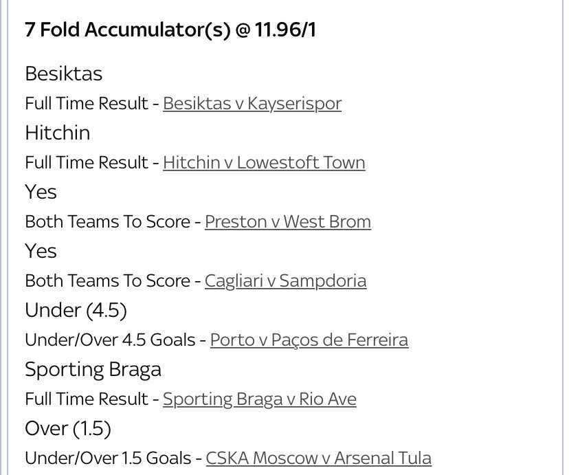 follow_bets's tweet photo. My £5 free bet accumulator for this evening pays £59.79 if it comes in. https://t.co/FvlyYtFa0G