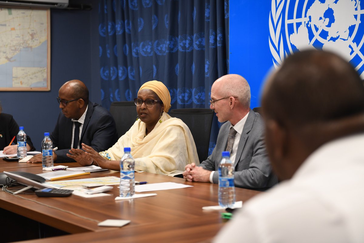 UNSomalia's tweet photo. In #Mogadishu today, @UN envoy to #Somalia James Swan and international partners reaffirmed their support for 2020 'one person, one vote' elections in meetings with @NIECsomalia commissioners and Minister of Internal Security Mohamed Abukar Islow ‘Duale.’ https://t.co/IyrG68Fa41