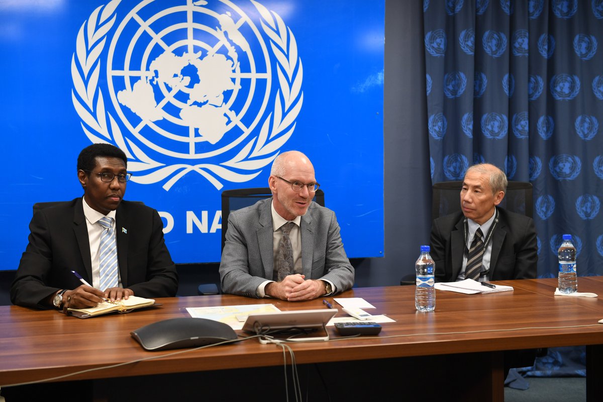 UNSomalia's tweet photo. In #Mogadishu today, @UN envoy to #Somalia James Swan and international partners reaffirmed their support for 2020 'one person, one vote' elections in meetings with @NIECsomalia commissioners and Minister of Internal Security Mohamed Abukar Islow ‘Duale.’ https://t.co/IyrG68Fa41