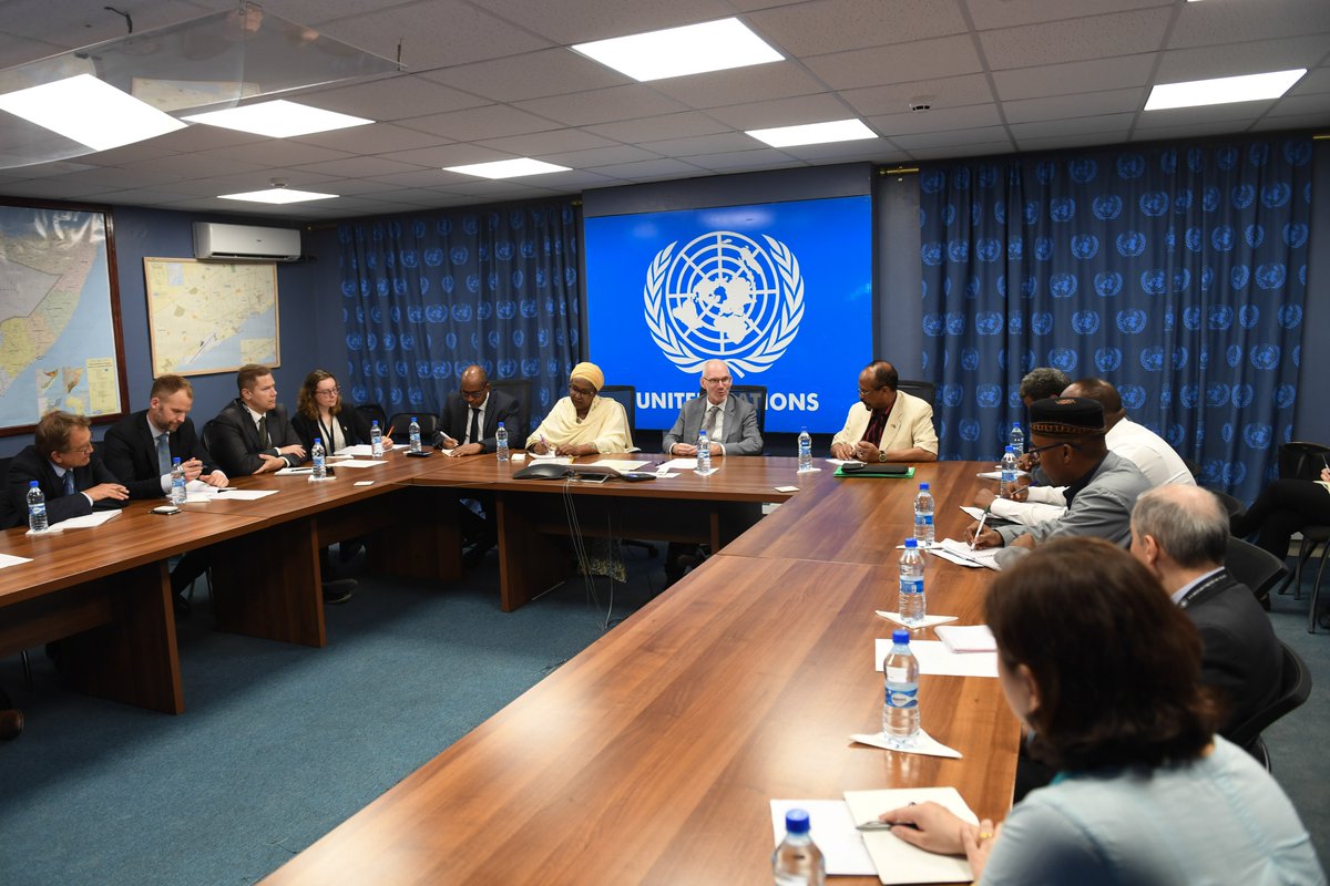 UNSomalia's tweet photo. In #Mogadishu today, @UN envoy to #Somalia James Swan and international partners reaffirmed their support for 2020 'one person, one vote' elections in meetings with @NIECsomalia commissioners and Minister of Internal Security Mohamed Abukar Islow ‘Duale.’ https://t.co/IyrG68Fa41