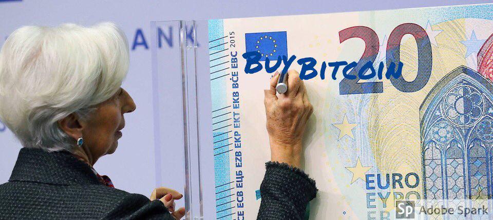 Bitcoin's tweet photo. Christine Lagarde, President of the 
@ecb who was convicted of negligence in approving a massive payout of taxpayers’ money to a controversial French businessman, giving a friendly reminder that they can print as many $EUR as wanted &amp; you cannot print any. https://t.co/tnP1Chns6J https://t.co/84l3W0m2Bg