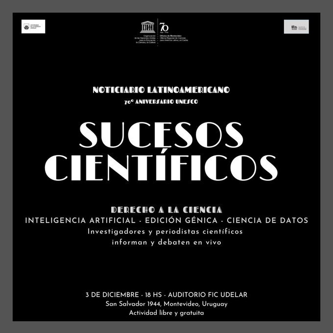 SobreCiencia's tweet photo. Semana del 1 al 7 de diciembre
📢#Cartelera en SobreCiencia
🗓️Agenda de eventos #Científicos para todo público y actividades de #Divulgación en #Uru🇺🇾
▶️Más información sobre cada una de estas actividades,
en👇🏿👇🏽👇🏻👇🏿👇🏽👇🏻
👉https://t.co/GYUyNNwKAh https://t.co/fozFqkUekv
