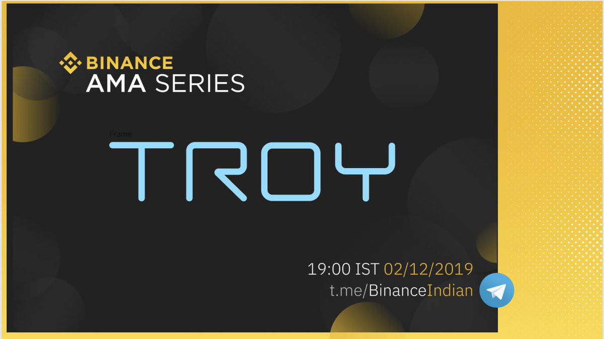 Join us in less than 30 minutes, 🗓 at 7PM⌚️IST for an AMA in the #Binance Indian 🇮🇳 Telegram group with <a href="/troytrade/">Jerome Gallemit</a>!

Hurry don't miss the chance to win some $TROY  🏆

Prepare your questions and get involved.
t.me/BinanceIndian