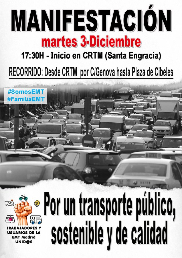 LinealMas's tweet photo. Apoyamos a las trabajadoras y trabajadores de la 
@EMTmadrid que se movilizan el 3 de diciembre en defensa de un transporte público que cuente con recursos y personal para dar un servicio de calidad a las madrileñas y madrileños.
#EMTPublica #EMTCalidad | 
@PlataformaEMT https://t.co/iValUykHWE