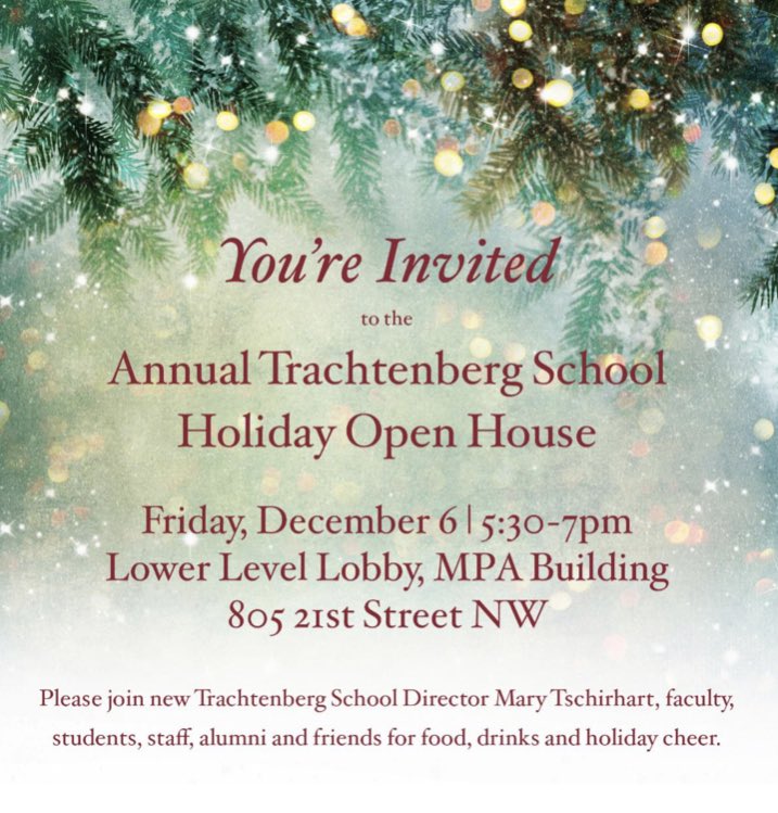 Good morning &amp; welcome back Tbergers! Don’t forget: the Trachtenberg holiday celebration is *this* Friday. Don’t miss it!