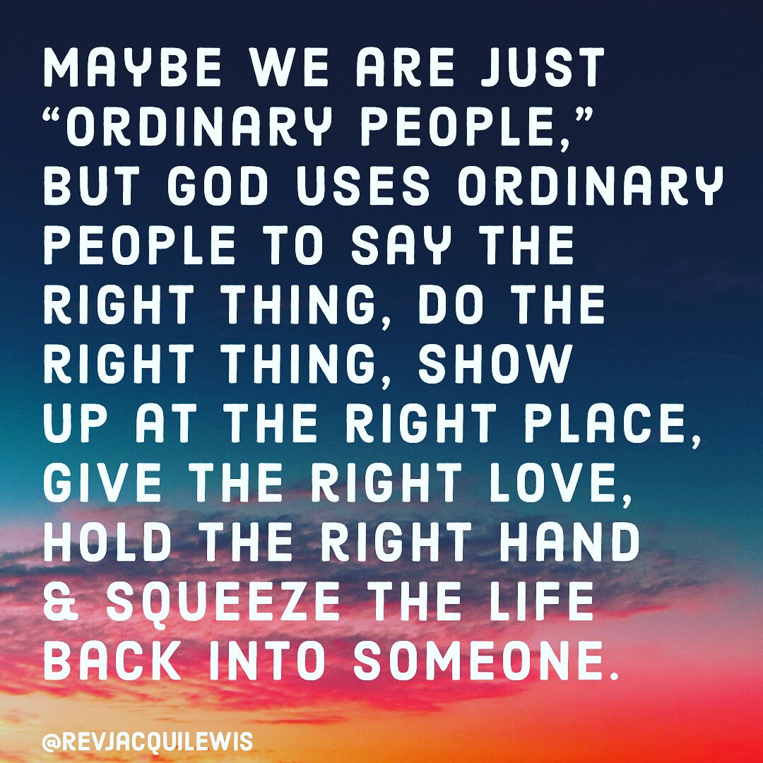 RevJacquiLewis's tweet photo. There’s nothing wrong with being “ordinary” when we consider how many times God has used “Ordinary People” to heal the world. How can you love today, just as you are? ❤️✊🏾
#OrdinaryPeople #LoveTransforms #InTheMiddleOfIt @middlechurch https://t.co/keITNonwLe