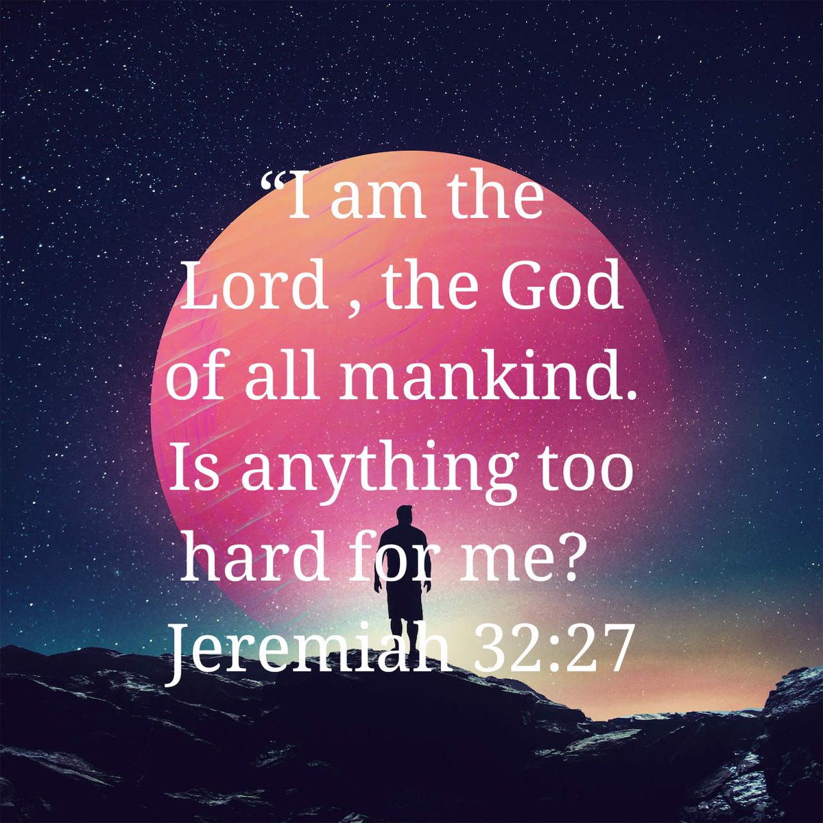 1bentleycooper's tweet photo. GOD posed this question to me lastnight , the answer is "NO" ,He is the GOD of the impossible!! https://t.co/U4DJSRCURG
