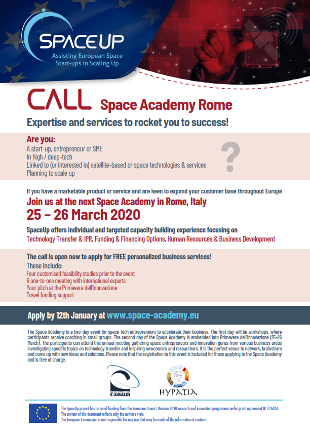 Get the opportunity to consult experts one-to-one on your business case, get financial advice, meet with investors, learn about top trends, pitch your project to a wide audience and network with high level actors in the space industry! Apply by 12 Jan  ow.ly/NXQD50xp25H