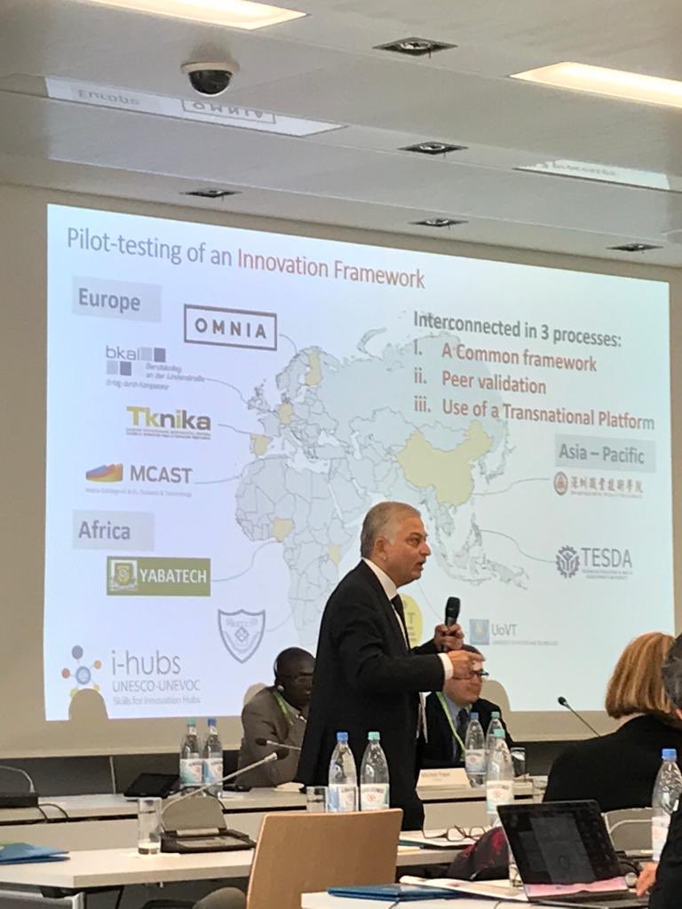 Omniasome's tweet image. Omnia at UNEVOC Global Forum on Advancing Learning and Innovation in #TVET. Shyamal Majumdar, Head of Office, UNESCO-UNEVOC International Centre for TVET presents results of Innovation-hub. @ShyamalMajumda @UNEVOC #alit2019