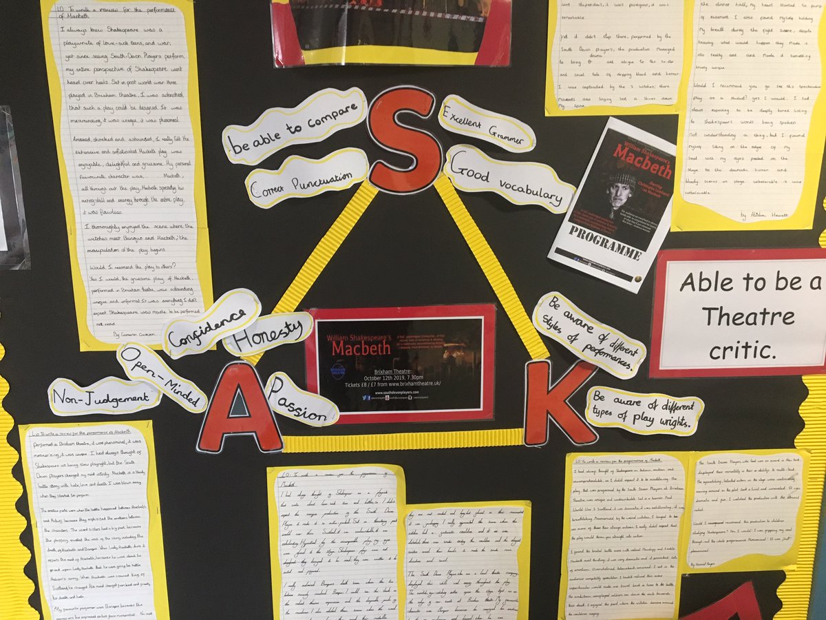 highweek_sch's tweet photo. @ChallengeLearn We love  the ASK model @highweek_sch  following a trip to #Brixham theatre to watch #Macbeth we wrote reviews of the famous play. #theatrecritics https://t.co/ByBdXMCEbu