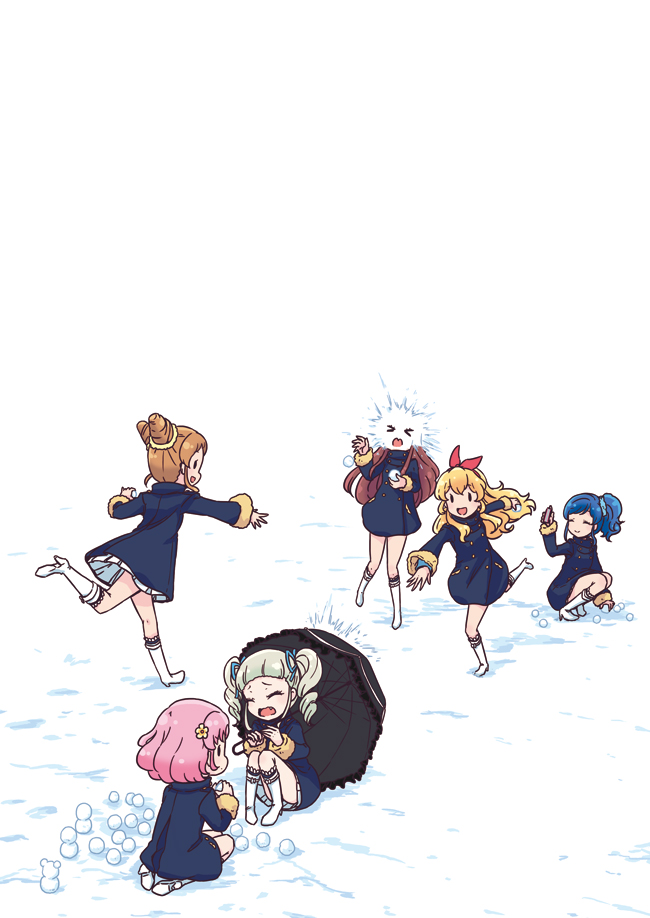 hoshimiya ichigo ,kiriya aoi ,toudou yurika multiple girls snowball pink hair blonde hair starlight academy school uniform snow hair bun  illustration images
