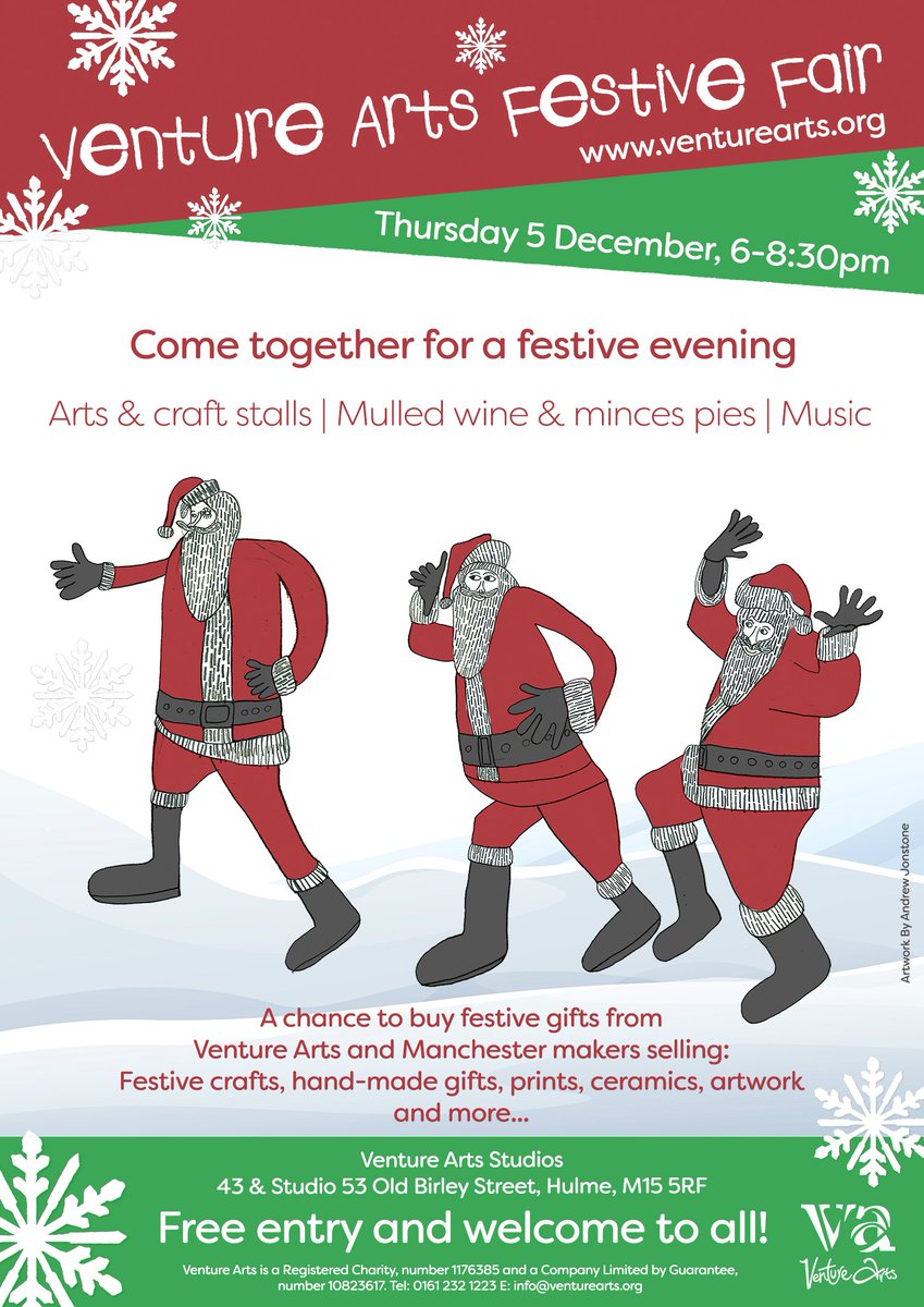 THIS THURSDAY | VENTURE ARTS FESTIVE FAIR, 5 Dec, 6-8:30pm.

Join us for a mulled wine and mince pie and find your perfect Christmas gifts. 

Our warm and welcoming festive fair is the best place to shop local and support local this year.

More:venturearts.org/news/event-ven…

#shoplocal