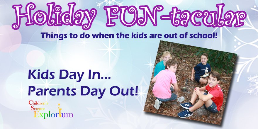 BocaRecreation's tweet image. Parents...Winter Break is almost here, and we're kicking off our Holiday Funtacular with the #Explorium's #Kids Day In...Parents Day Out, Dec 23. Drop the kids off at the Explorium for fun science activities, #pizza &amp;amp; games! Ages 5-12. 
sugarsandpark.org/holiday-fun-ta…