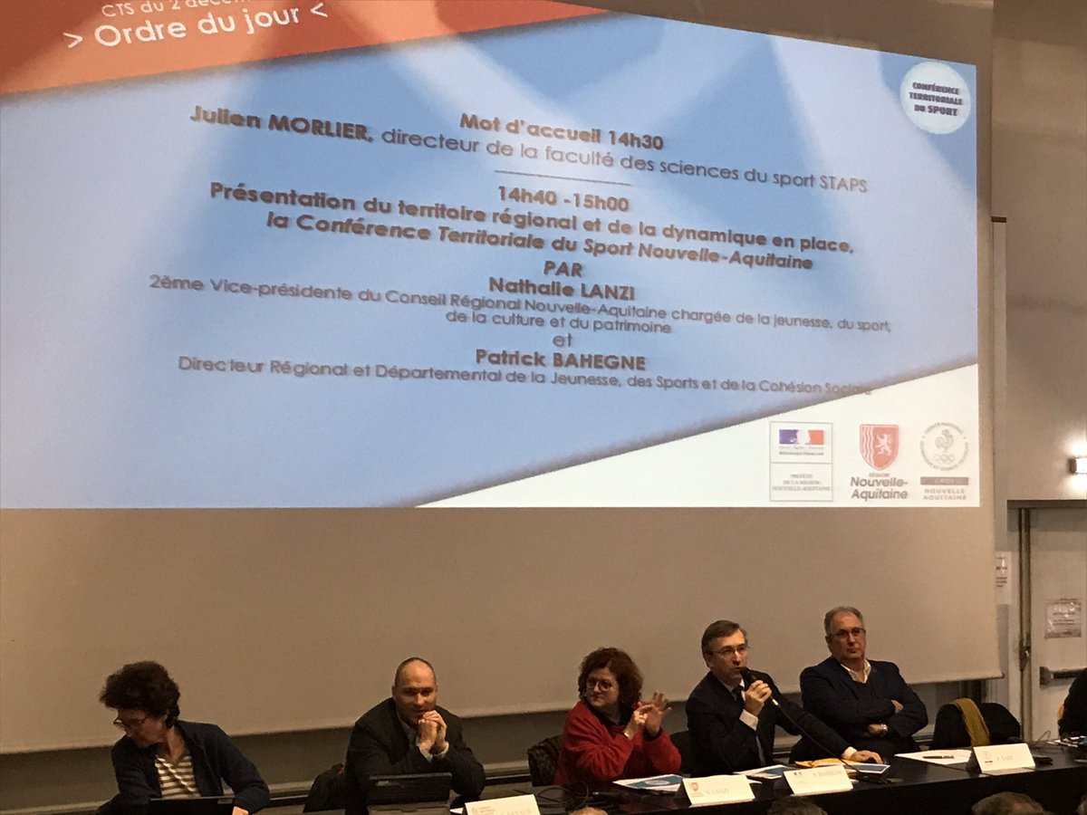 Nous sommes présents àla conférence territoriale du sport de <a href="/NvelleAquitaine/">Nouvelle-Aquitaine</a> avec <a href="/NathalieLanzi/">Nathalie Lanzi</a>, <a href="/SanaurFrederic/">Frédéric Sanaur</a> pour échanger sur l’organisation régionale de l’activité physique