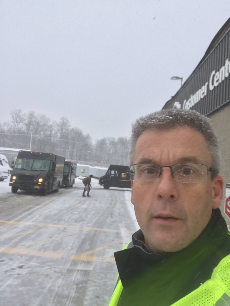 Out in the weather this am at driver exit Cap N speaking with everyone about speed control , good decisions and staying away from plows!