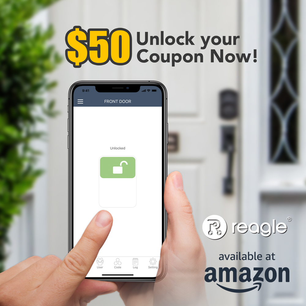 ReagleHome's tweet photo. In the market for a new HomeKit enabled #smartlock but missed out on our Black Friday offer? Don't despair, #CyberMonday comes to your rescue! Get $50 off on Reagle Smart Deadbolt with our special coupon deal! https://t.co/sPcgzmGxs7 https://t.co/OiDJqDaQut
