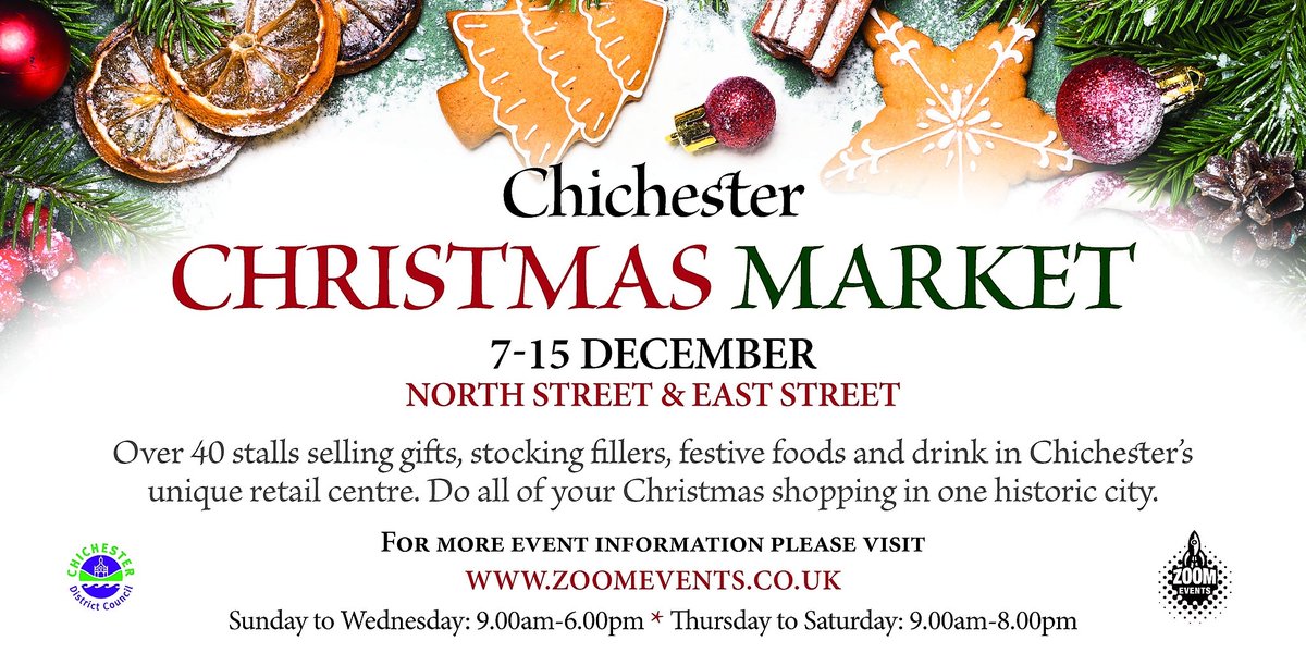 ChichesterDC's tweet photo. The Chichester Christmas Market is coming to North and East Street on 7-15 December. Browse more than 40 stalls selling a range of crafts, food and drink, and pick up some unique Christmas gifts for your family and friends. https://t.co/p25F3j0pEB #countdowntochristmaschichester https://t.co/xyTwVGwJBh