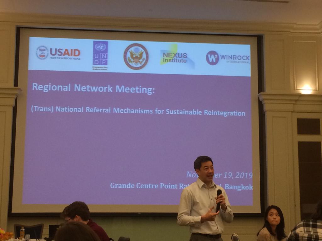 NEXUSInstitute's tweet photo. We were pleased to be a part of the Regional Network Meeting Co-Hosted by @UN_ACT @USAID Asia CTIP and @ASEAN - USAID PROSPECT focused on (Trans)National Referral Mechanisms for the sustainable reintegration of #humantrafficking victims https://t.co/4F4U88k4xD