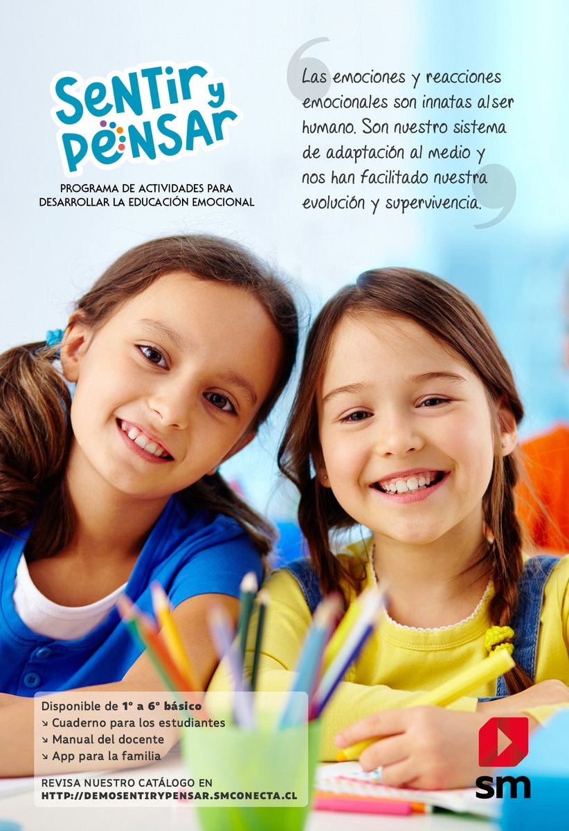 Ediciones_SM's tweet photo. ✨El #aprendizaje está inherentemente conectado a la #emoción. Para orientar el desarrollo de la #EducaciónEmocional en todos sus ámbitos, te presentamos el programa #SentirYPensar: el nuevo proyecto de SM con recursos y material para estudiantes, docentes y la familia😌. https://t.co/RJduTLNzMF