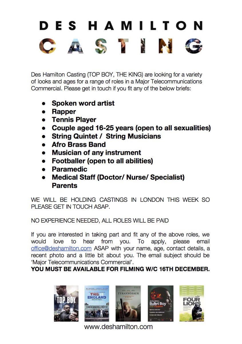 DesHCasting's tweet image. Please share or get in touch ASAP if you fit the brief!