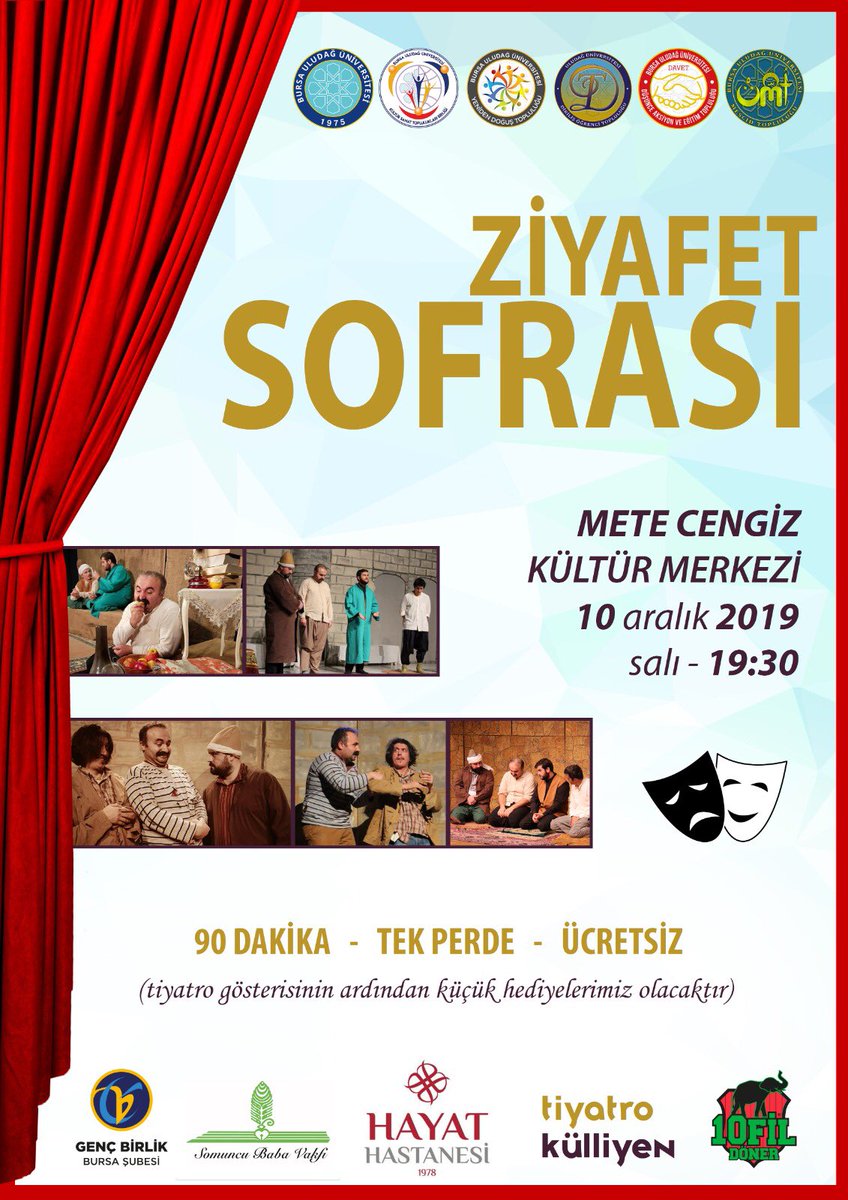 Kardeş topluluklar ile ortak düzenlemiş olduğumuz “Ziyafet Sofrası” adlı tiyatroya davetlisiniz. Katılımlarınızı bekliyoruz.