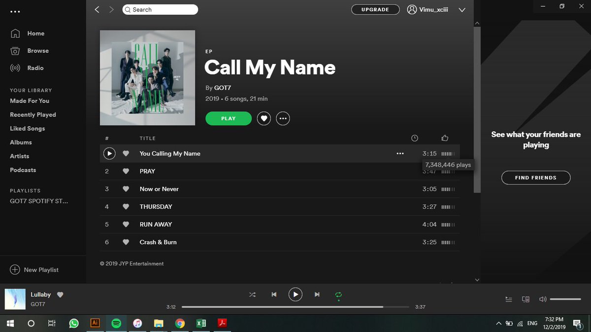 GOT7StreamTeam's tweet photo. [Spotify]

Call My Name album streams(2nd Dec)

You Calling My Name: 7,348,446
Pray : 1,533,425
Now Or Never : 1,471,373
Thursday : 1,819,127
Run Away : 1,438,911
Crush &amp; Burn : 1,568,770

Total album streams: 15,180,052

15M streams 👏👏

@GOT7Official https://t.co/SB0X3R5dbB