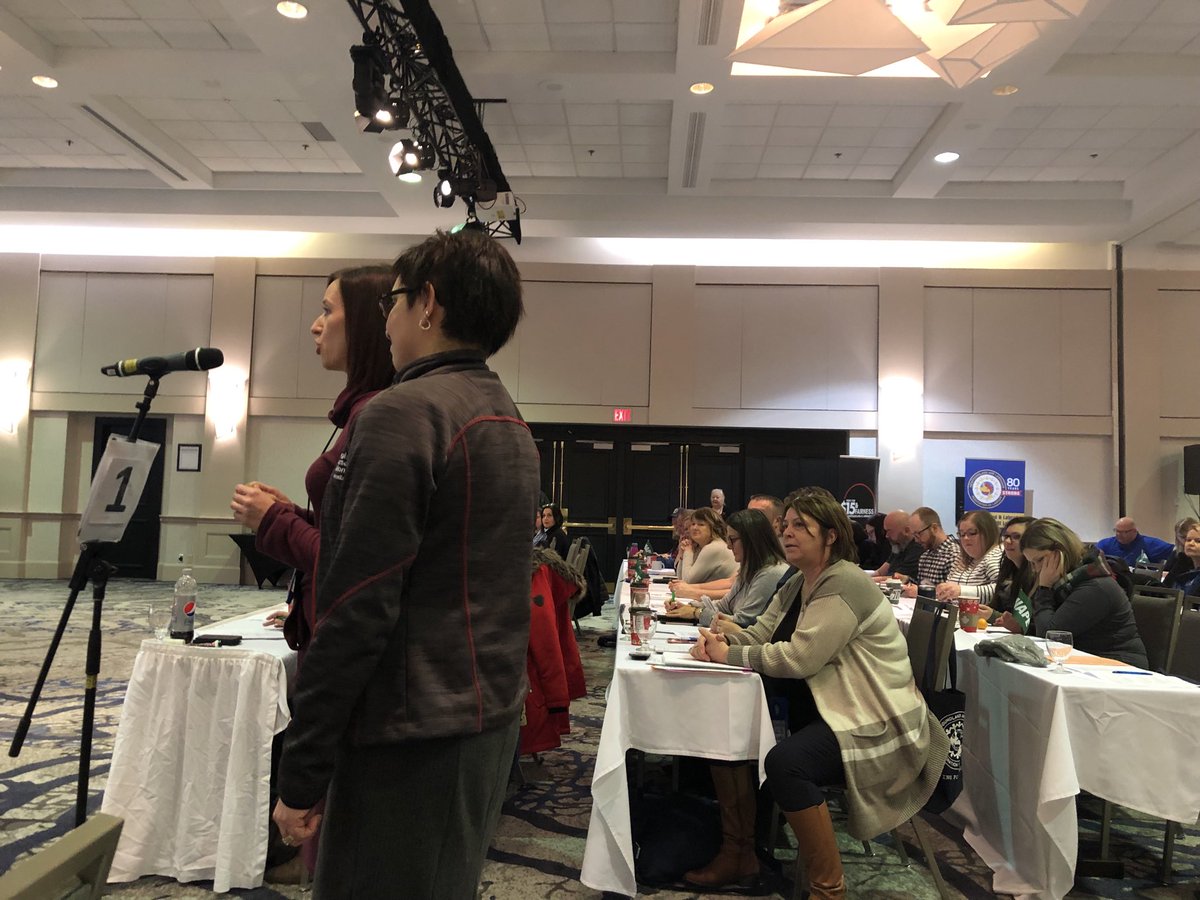 Debbie_Forward's tweet photo. .@RNU_NL members Miranda O’Driscoll & Deneka Pottle speaking at mic at @NLFL_labour Conv. #firsttimedelegates #firsttimespeakers #bettertomorrow https://t.co/pRag8WwpEX