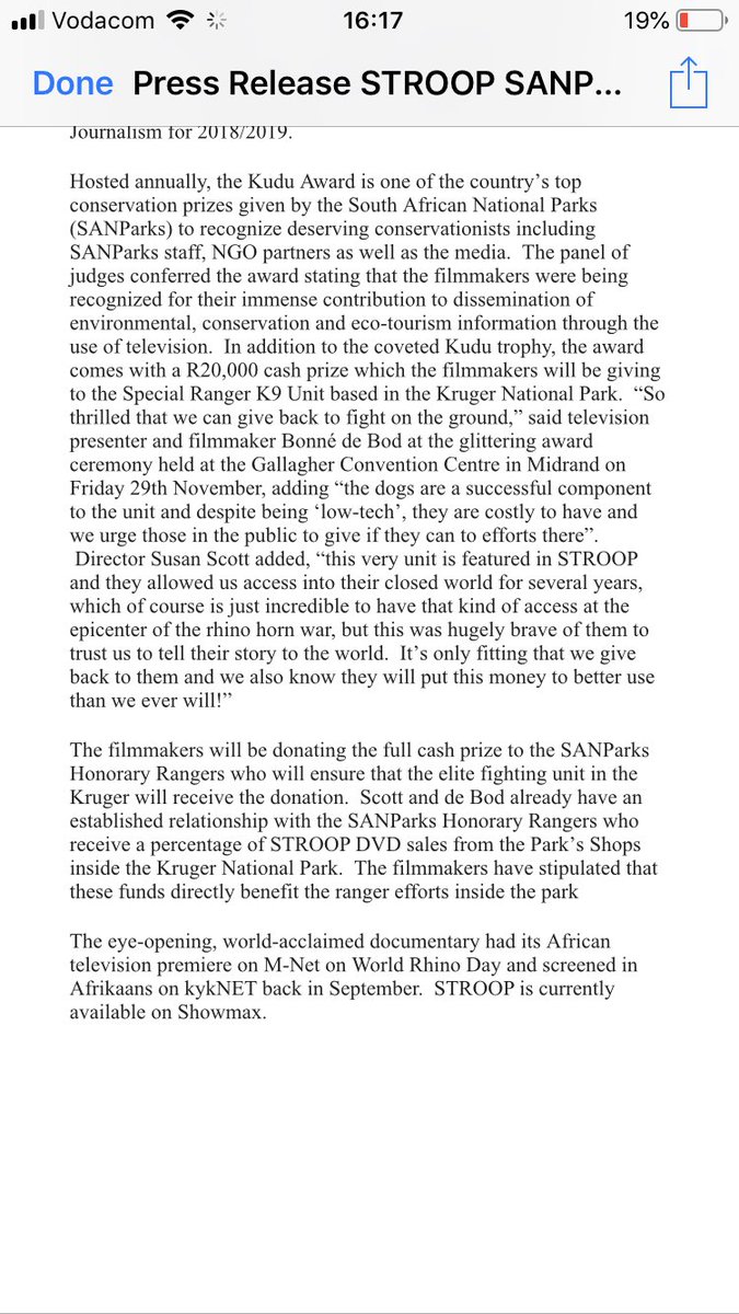 Press release: South African filmmakers win top conservation award and donate prize money to the Kruger National Park Special Ranger K9 Unit ⬇️