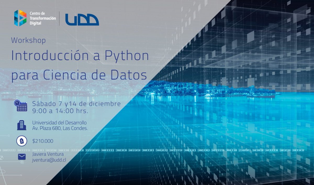 ctdudd's tweet photo. No se pierdan nuestros #Workshops de Cambio Cultural,  Exploración Tecnológica, Prácticas Ágiles con Scrum, Introducción a Python para Ciencia de Datos, Transformación Digital y Visualización de Datos. 

Dale valor adicional a tu carrera profesional! https://t.co/w98tVGZBcT