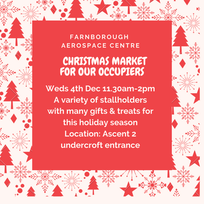 AerospaceFbough's tweet photo. This Weds lunchtime we are hosting a Christmas Market for our occupiers! There will be a variety of stallholders with gifts &amp; treats for this Holiday Season! Location: Ascent 2 Undercroft Entrance🎄🎅 #communityengagement #placemaking #xmasmarket #xmasshopping #gifts #xmas2019 https://t.co/t5hlHUeF4e