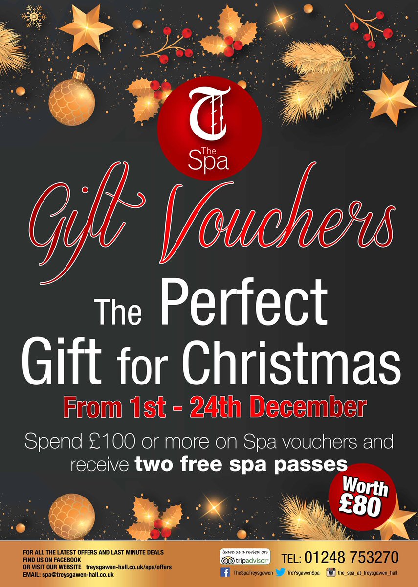 Spa vouchers now available - call in we can make any of our vouchers personal 
#spa #treysgawen #voucher #gift #Christmas