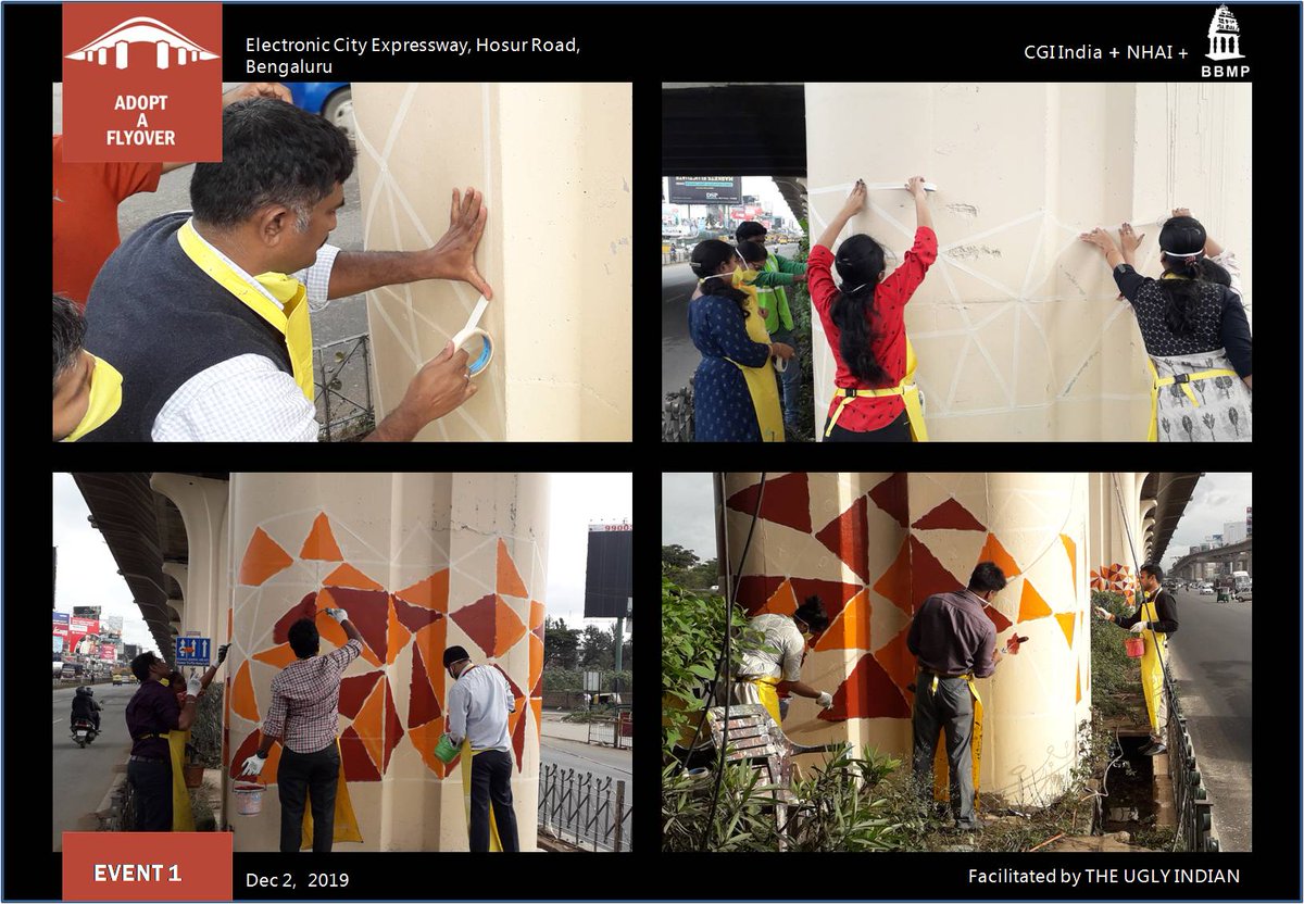 theuglyindian's tweet photo. JUST AWESOME!
Volunteers from @CGI_Global came out today to transform the massive pillars of Electronic City Expressway, Blr as part of #AdoptaFlyover programme of #BBMP &amp; #NHAI. More volunteers are coming tomorrow to continue. SUPERB!
@BBMPCOMM @BBMPSWMSplComm @SwachSurvekshan https://t.co/HJRM4D32tu