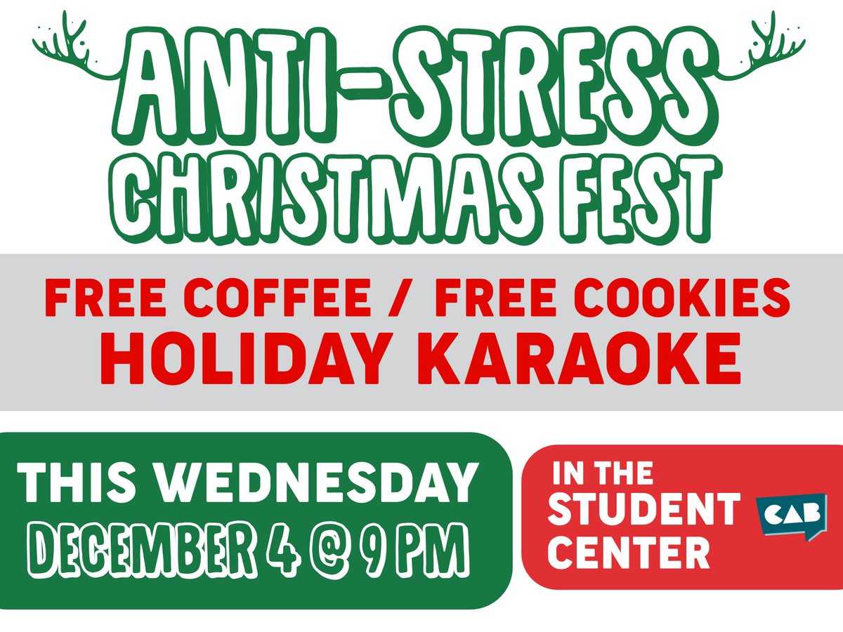 HardingCAB's tweet image. It's the most wonderful time of the year! ...which also happens to mean that it gets super busy. If you need a break in the middle of all that studying, we got you. 

Join us this Wednesday at 9 pm for the annual Anti-Stress Christmas Fest!