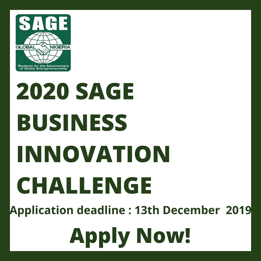 sgtin2's tweet photo. Enter for the 2020 SAGE Business Innovation Challenge.

https://t.co/fXFuMbRhjL
The 2020 SAGE Business Innovation Challenge is a platform for teenage entrepreneurs across Nigeria to showcase their innovative business ideas and  community service projects. https://t.co/haOliiXPie