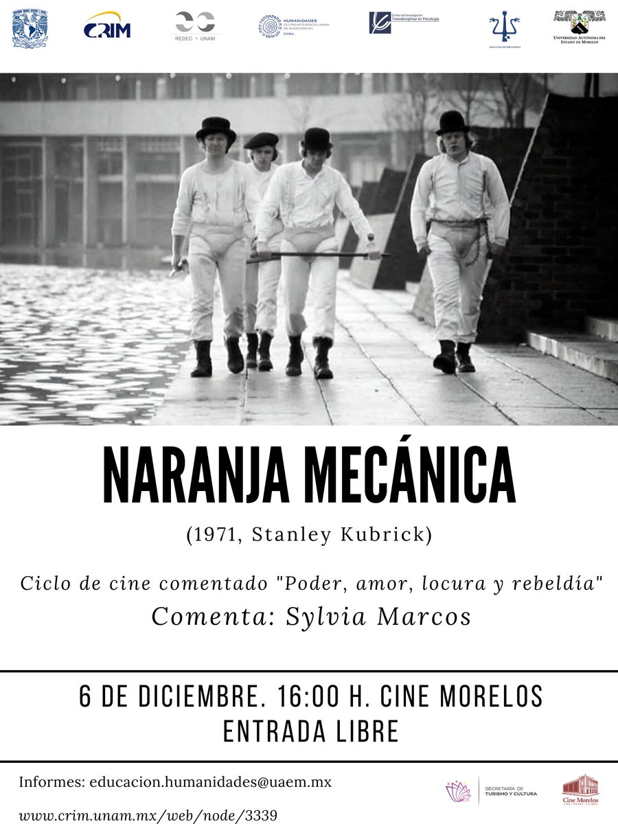 CIIHu_UAEM's tweet photo. Esta semana en el ciclo de cine comentado "Poder, amor locura y rebeldía"
#UAEM #Cuernavaca #cine #kubrick https://t.co/1w5NCaBzV8