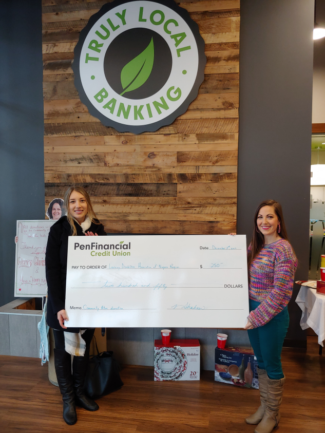 PenFinancial's tweet photo. Can you believe it's December already?! That means a new #CommunityATM recipient.
For the month of December each withdrawal from our Schmon Parkway ATM = a donation to @BethServices.
Here's Samantha accepting a donation for October to @LDANR1.
#TrulyLocalCommitment #Niagara https://t.co/8uCRqf9Y6d