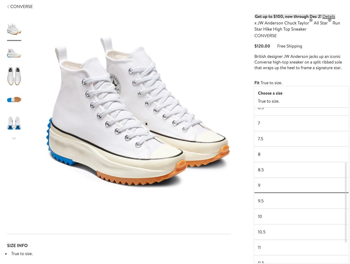 jw anderson converse sizing