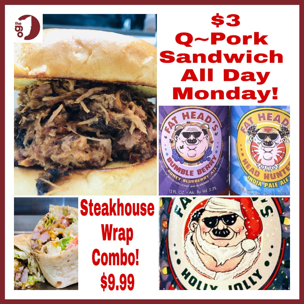 GrilleOhio's tweet photo. Turkey'd Out?🦃🚫 Then come on in &amp; get your grub on with our Delicious Pulled Pork Sammich w/ House-Made BBQ Sauce On The Side or try our Steakhouse Wrap Combo...Featuring Angus Sirloin,Served with Fresh Cut Fries &amp; a Soft Drink for $9.99! #FatHeadsBrewery #ForkinDelicious #OG https://t.co/UEKyemNpG3