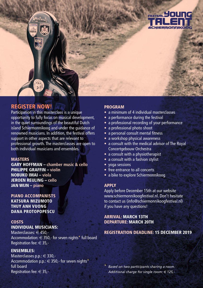 Registration for the masterclasses at Festival Young Talent is open til December 15th! You can apply here: schiermonnikoogfestival.nl/en/masterclass…