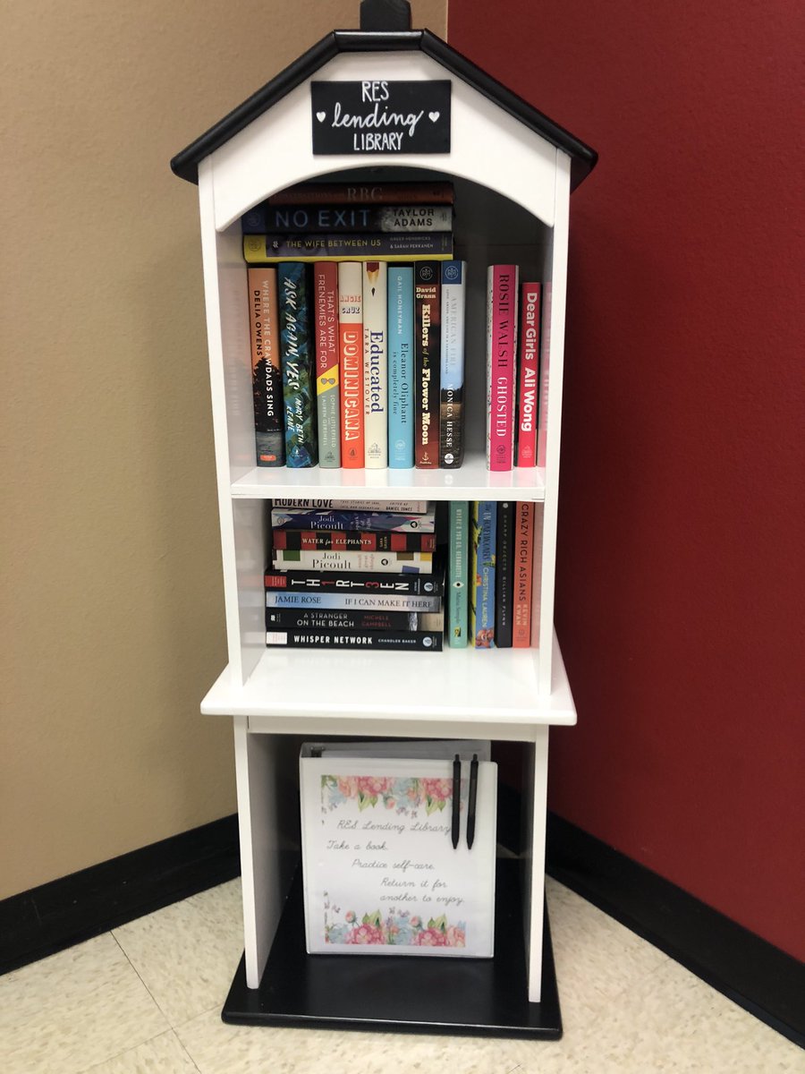 Shout out to <a href="/MrsColeRES/">Katelyn Cole</a> and <a href="/kjrvaldez/">Kelley Valdez</a> for creating a space for teachers to practice self-care through reading a good book!! Readers are leaders!! Love our RES little lending library ❤️