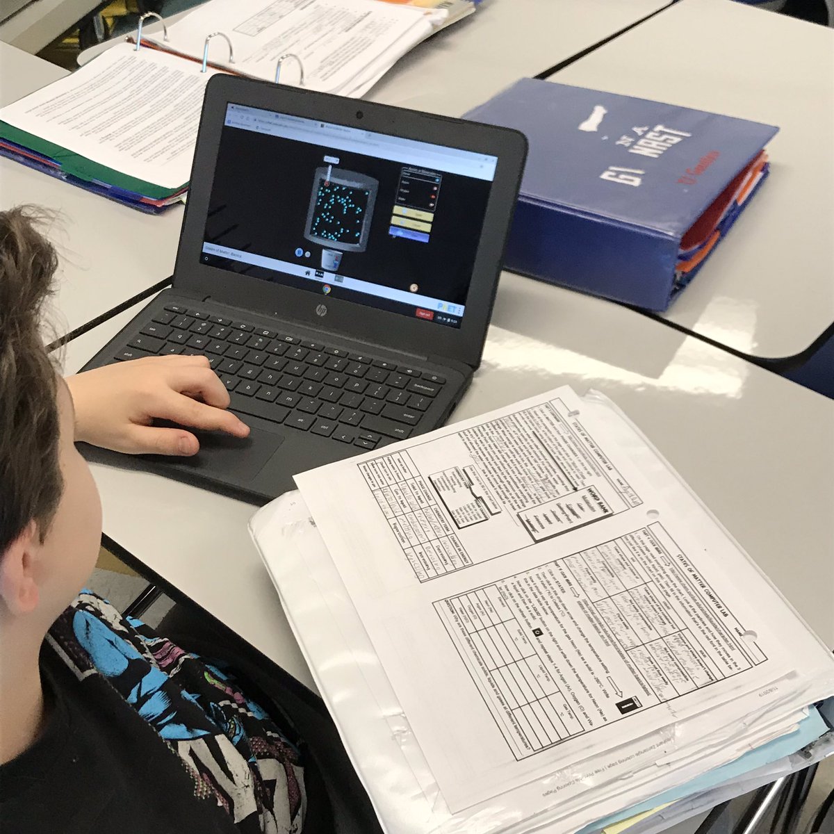 MsLaurenHaynie's tweet photo. We are back in action today as we investigate more about the states of matter and phase changes. Part of today’s webquest includes simulations from @PhETsims. The Ss really enjoy exploring these sims. #Sci6P22 #weARwarriors #StrengthInARMS https://t.co/TkAkehbgJg