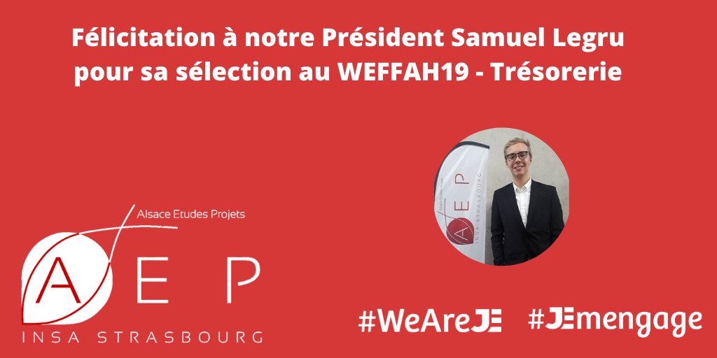 Nous sommes très fiers d'apprendre que notre président Samuel Legru a été sélectionné pour le WEFFAH19 - Trésorerie !

#WeAreJE