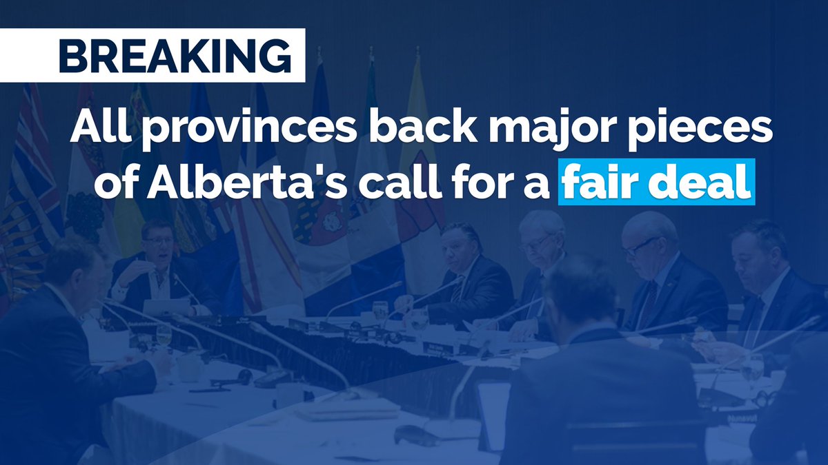 jkenney's tweet image. Big news today as we secured backing from all of Canada’s provinces on major planks of our fight for a fair deal for Alberta.

Thanks to my fellow Premiers for having Alberta’s back and working together for a stronger Canada.

alberta.ca/announcements.…