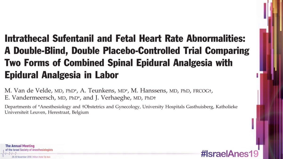 In 2004  @MarcVandeVelde6... et al. conducted RCT to determine if the use of IT sufentanil (7.5mcg) has a higher incidence of NRFHR  #MedThread  #Tweetorial  #IsraelAnes19  #OBAnes