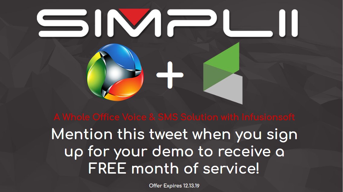 simplii's tweet photo. Combine multiple applications into one easy to use integrated VoIP &amp; SMS solution. Automatically log all of your call activities, call recordings, and SMS conversations into @infusionsoft

Click below to schedule a Demo. https://t.co/qUWtq6MZMK

#CyberMonday #CRM #SMS #voip https://t.co/pSgaWZ22Nz