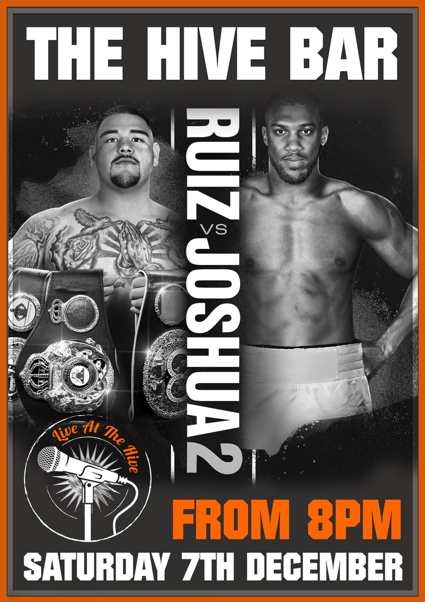 TheHiveLondon's tweet photo. Coming along to the #BarnetFC match on Saturday⁉️

We’ll be showing the big fight, so why not join us after the match 🥊

Join us for a great fight night atmosphere with multiple screens available in our bar 🍻

#RuizJoshua2 #LetsGoAJ https://t.co/8VZb17SDe7