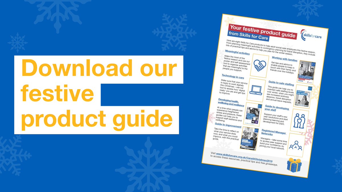 skillsforcare's tweet photo. 🎄Download some of our most popular tools and resources to support your workforce during the festive season 🎄

🎁Our festive product guide includes free giveaways and handy tips, from organising meaningful activities to contingency planning. 

🖱️https://t.co/ej43YFbme1 https://t.co/s80LNifuPd
