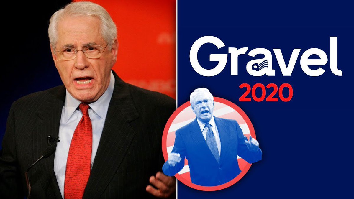  boom mike gravel, alaska senator and 2008 presidential candidate; dropped out august 6th, 2019