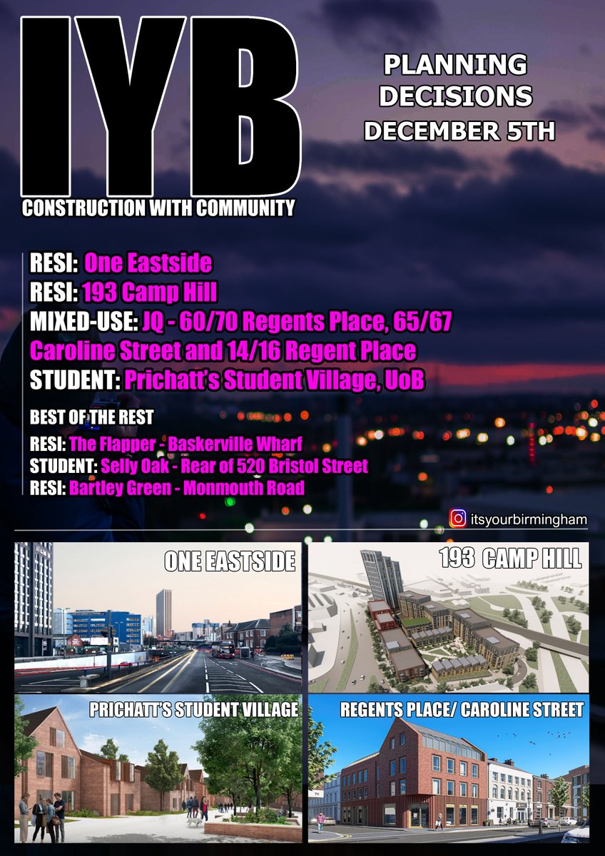 BuildsWeAre's tweet image. A huge week ahead for #Birmingham, with many high-profile applications set to be decided. These will go to Planning Committee on Thursday (December 5th)

#Construction #Constructionwithcommunity #ACityforall