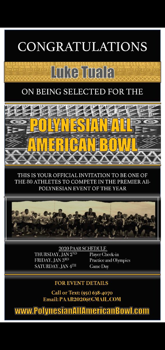 Ltuala75's tweet photo. Much love to @ghaleesr @AdelantoFB for preparing me for this moment. Thank you for this opportunity!!!✌️🇦🇸🇼🇸 @AIGAFoundation #polynesianallamericanbowl https://t.co/Fp60OUbKSk